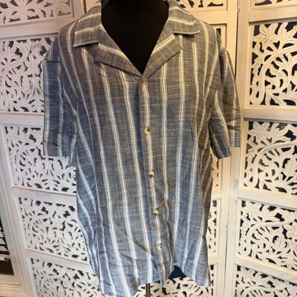 Sperry Men Camp Collar Shirt New With Tags Size Large Grey/Black/Blue